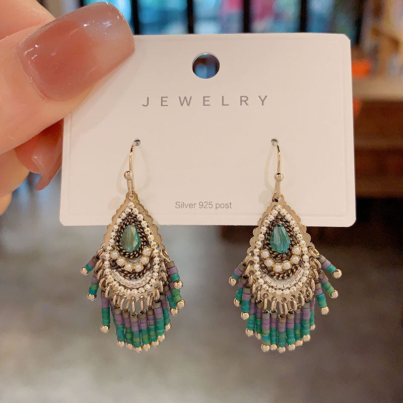 Wholesale Bohemian Handmade Crystal Earrings Gold-Plated Copper Party Wear