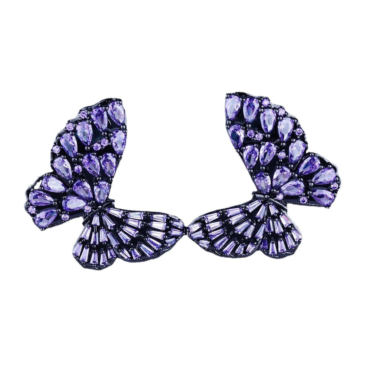 Wholesale Butterfly full inlaid  luxury elegant 925 silver needle stud earrings