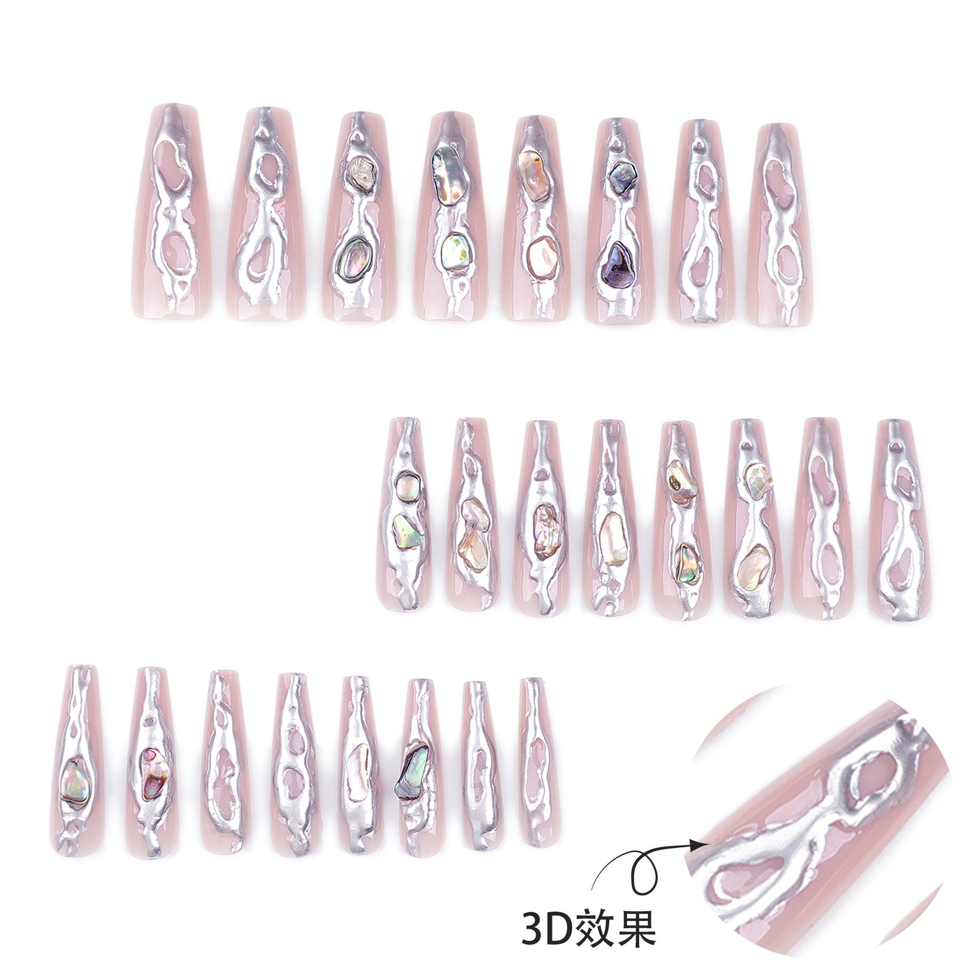 Wholesale 24 Pieces/box Long Diamond Press-on Nails Kits Nail Stickers ACC-NS-LeFan087
