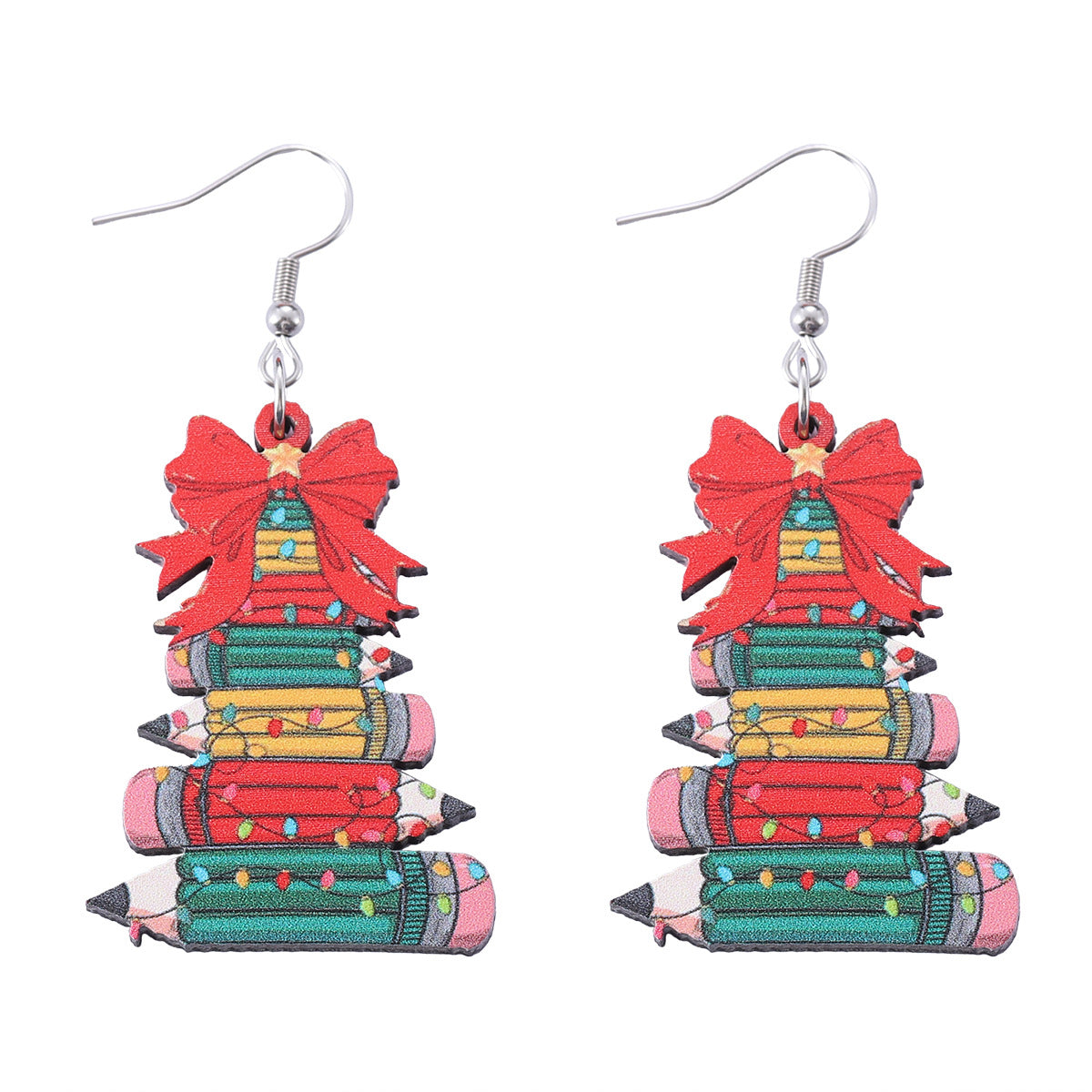 Wholesale Christmas bow pencil Christmas tree pendant earrings wooden