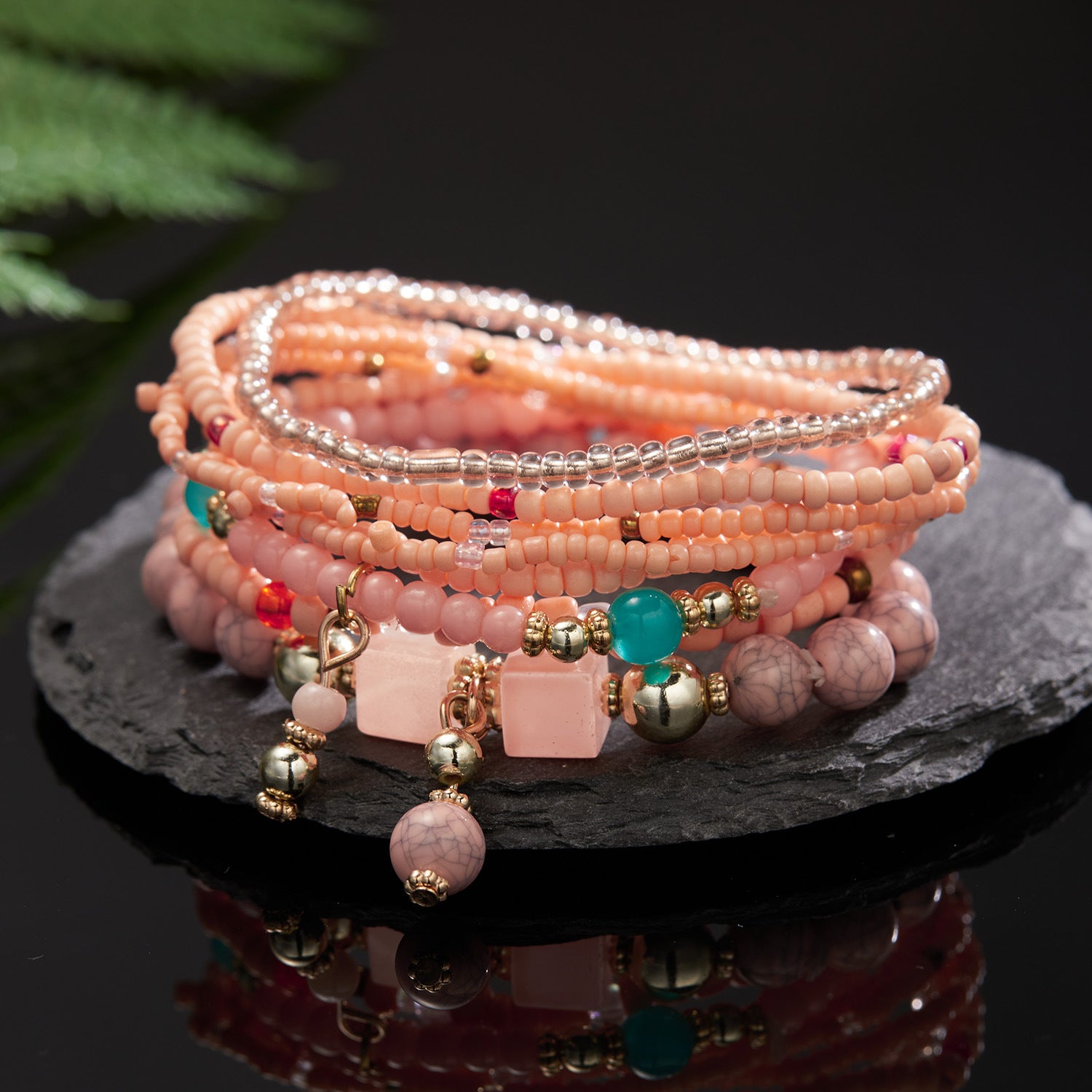 Wholesale  Bohemian Beaded Bracelet suit Wings Tassel  Bodhi Beads Rice Beads Multi-layer Bracelet