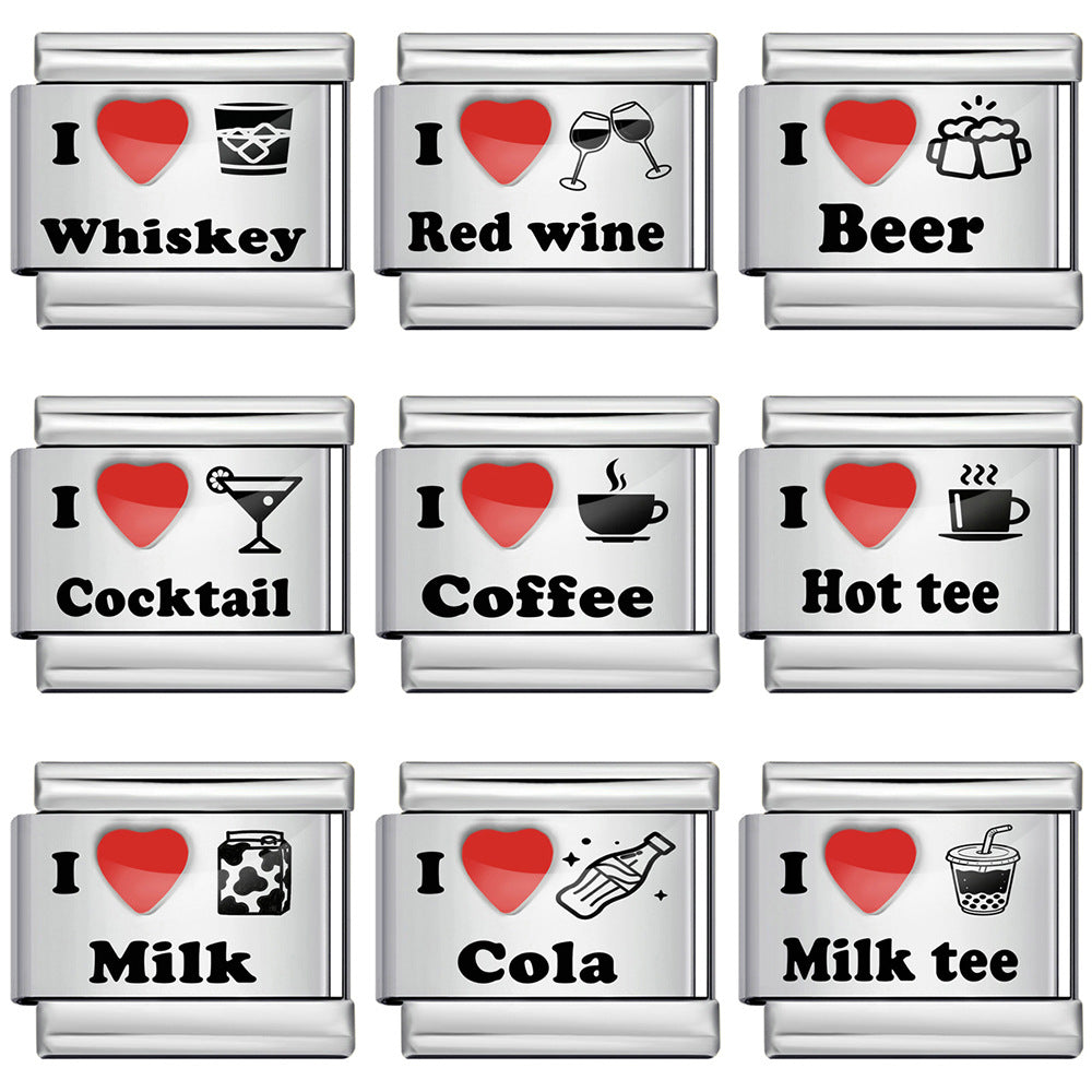 Wholesale Stainless Steel Drink Themed Laser Engraved Modular Bracelet Chic Jewelry Accessory For Everyday Wear
