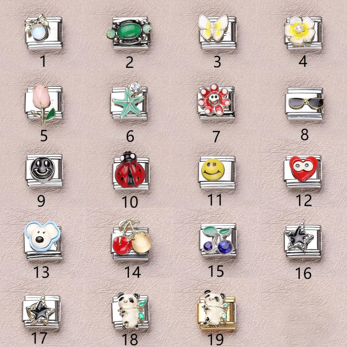 Pulsera de encanto italiano de 10 piezas al por mayor de 9 mm Diy Spliting Butterfly Ladybug Acero inoxidable Pulsero compuesto