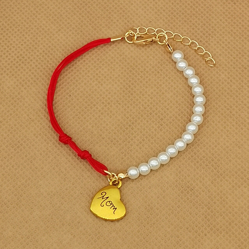 Wholesale  Spliced Pearl Red Rope Mother's day Bracelet