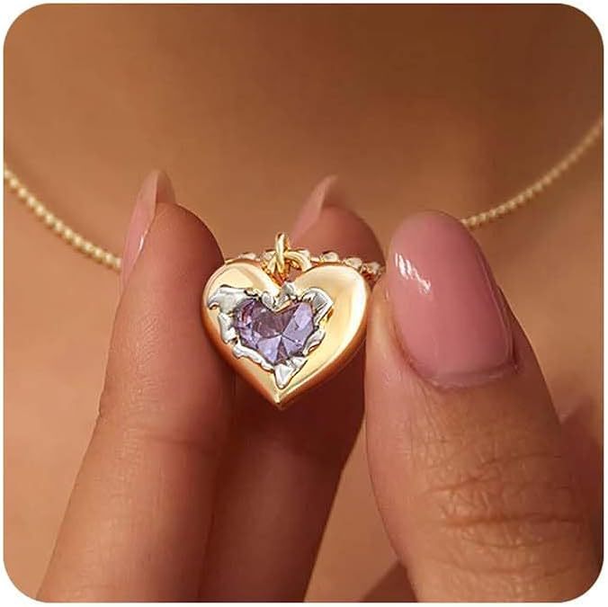Wholesale  love diamond pendant two-color heart lady elegant clavicle chain