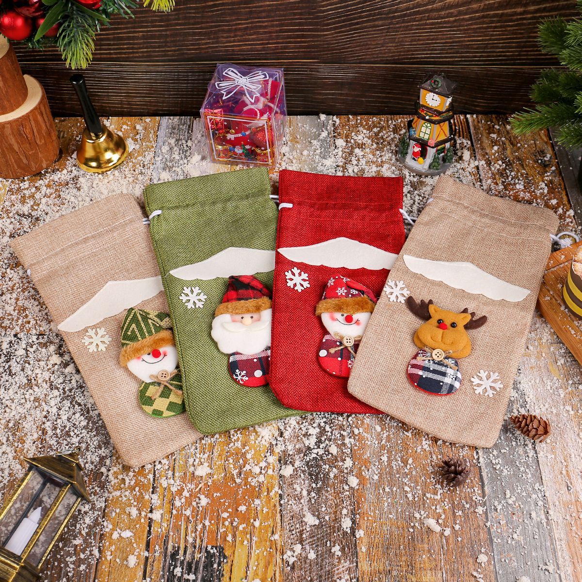 Wholesale Christmas linen old man figurine wine bottle decoration