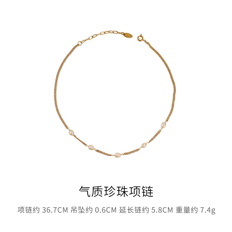 Wholesale Titanium Steel Gold Plated Natural Freshwater Pearl Choker Necklace Chic Everyday Jewelry For Women