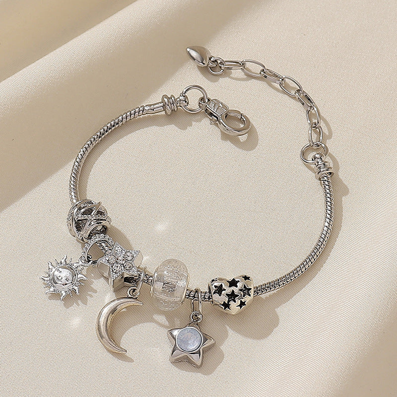 Wholesale DIY Star Moon Sun Pendant Hollow Love Beaded Bracelet ACC-BT-Qianzi003
