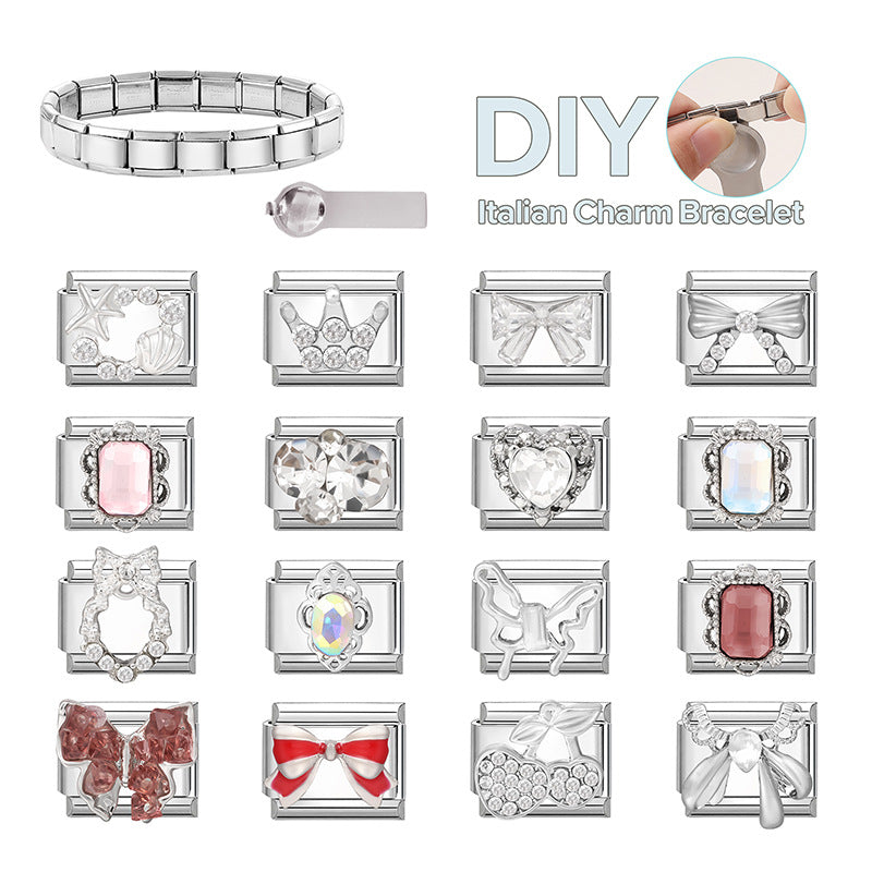Wholesale Heart Bow Crystal Cherry Stainless Steel DIY Bracelet Charms Jewelry Accessory for Resale