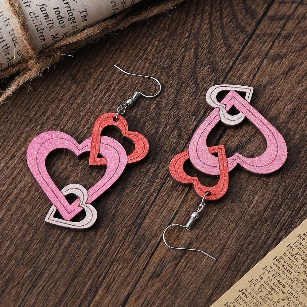Wholesale Valentine's Day Gradient Hollow Love String Earrings Wood Earrings ACC-ES-ChuLian095