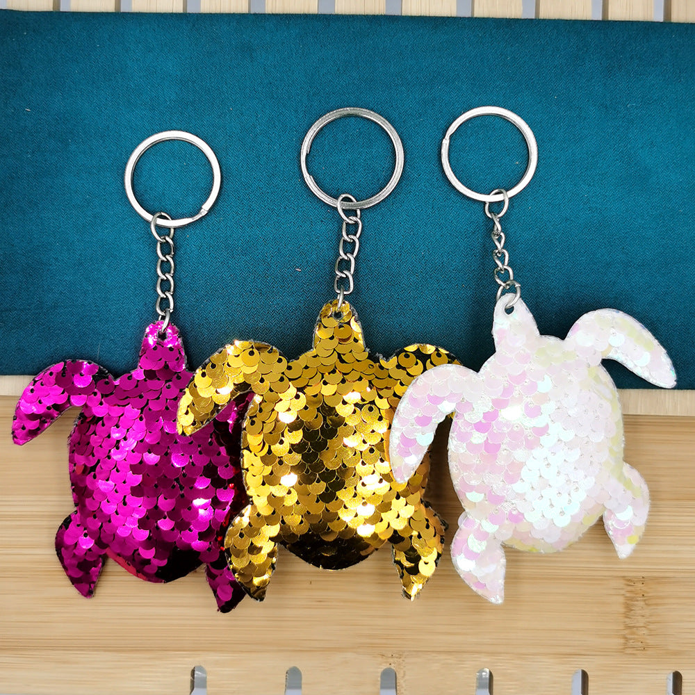 Wholesale Creative Double-Sided Reflective Turtle Keychain PET Fish Scale Sequin Bag Pendant Car Gift Source Factory ACC-KC-DY002