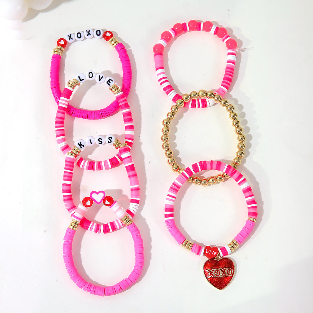 Wholesale Cute Pink Valentine's Day Heart Bracelet Set