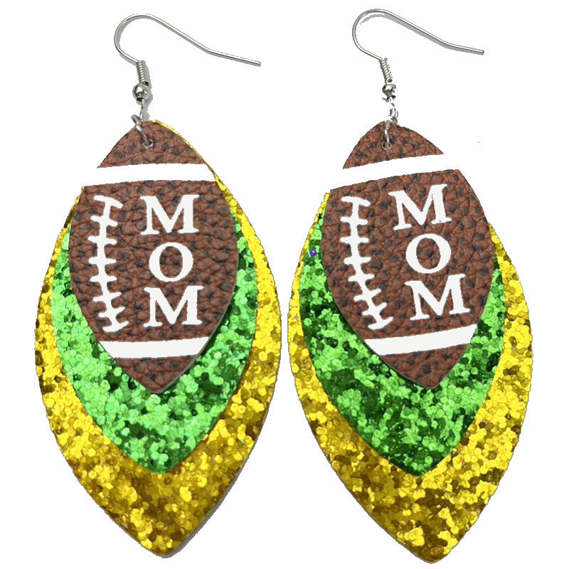 Wholesale 2pairs/pack Sports Style MOM Football Sequin Leather Earrings Mother's Day ACC-ES-HY120