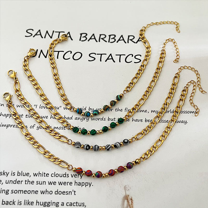 Wholesale circle colorful natural stone beaded cross-border stainless steel Bracelet