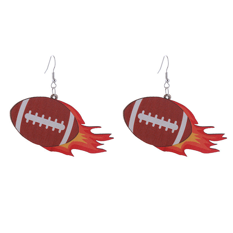 Wholesale Football Simple Print Wooden Earrings