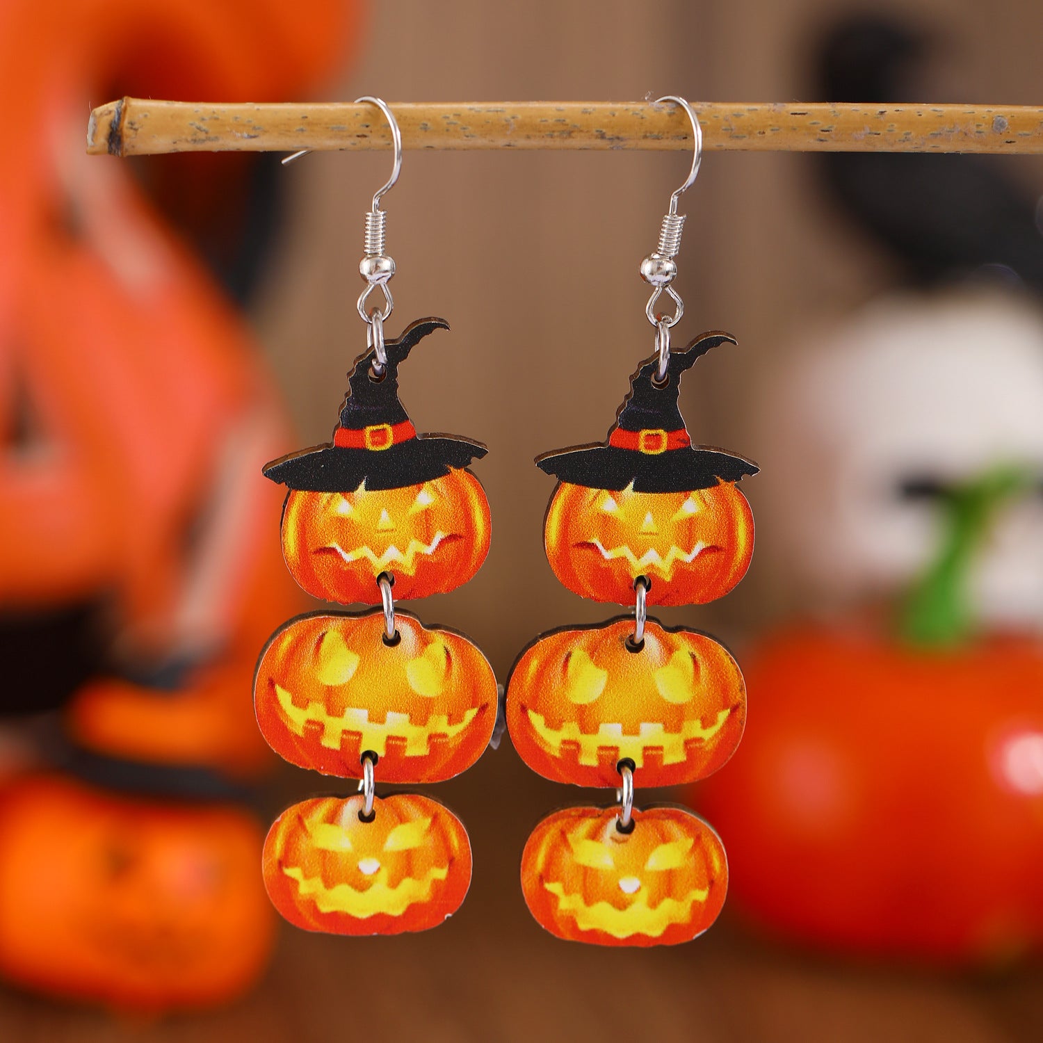 Wholesale  Pumpkin Skull Ghost Printed Wood Earrings Women' s Jewelry Accessory