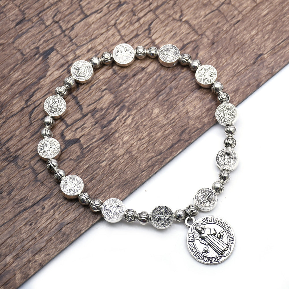 Wholesale Cross Metal Rose Rosary Bracelet