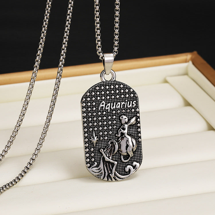 Wholesale Titanium Steel 12 Constellation Necklace  Personality All-match Retro Necklaces