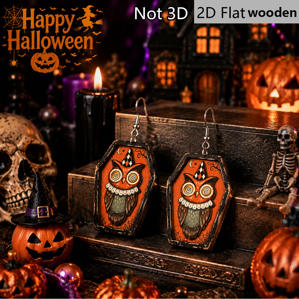 Wholesale  Wooden Earrings Owl Coffin Painted Design Party Wear Chic Fashion Accessory For Resale