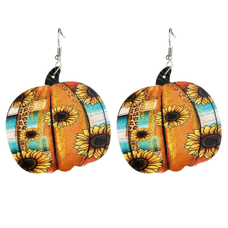 Wholesale 2 Pairs/pack Halloween Thanksgiving Day Aztec Pumpkin Wood Earrings ACC-ES-HY140