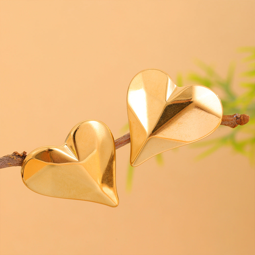 Wholesale  Stainless Steel Golden Heart Earrings