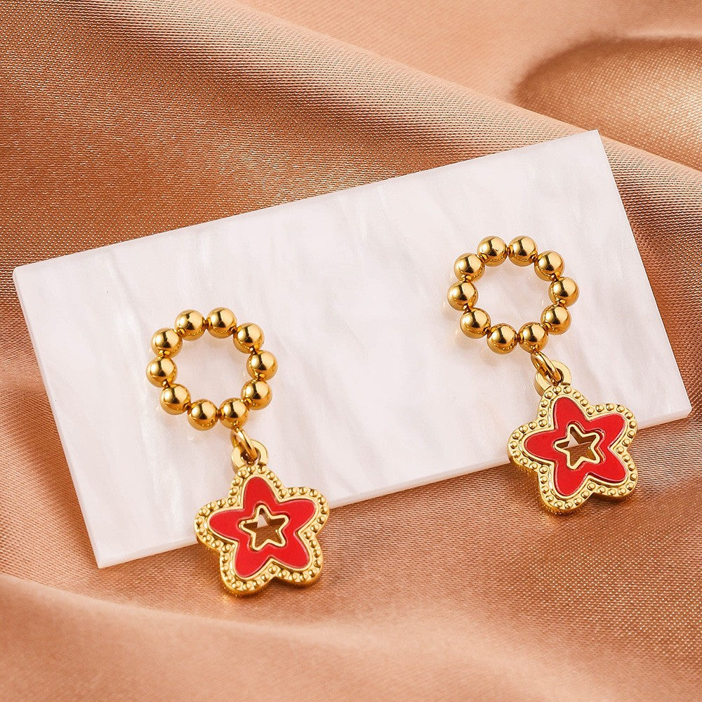 Wholesale Stainless Steel Round Steel Bead Pendant Five-pointed Star Earrings ACC-ES-RuiX005