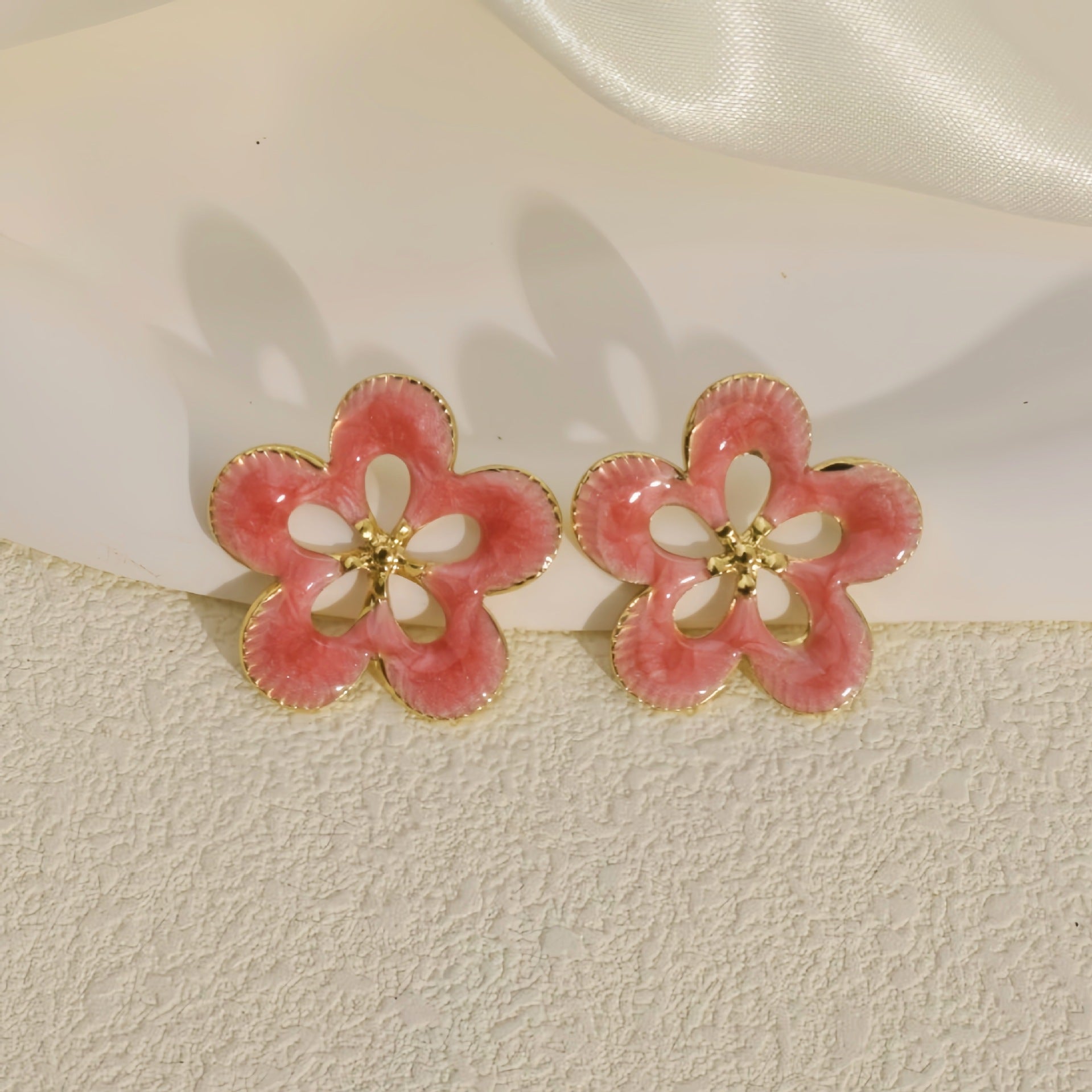 Wholesale Five Petal Openwork Flower Colorful Enamel Stud Earrings