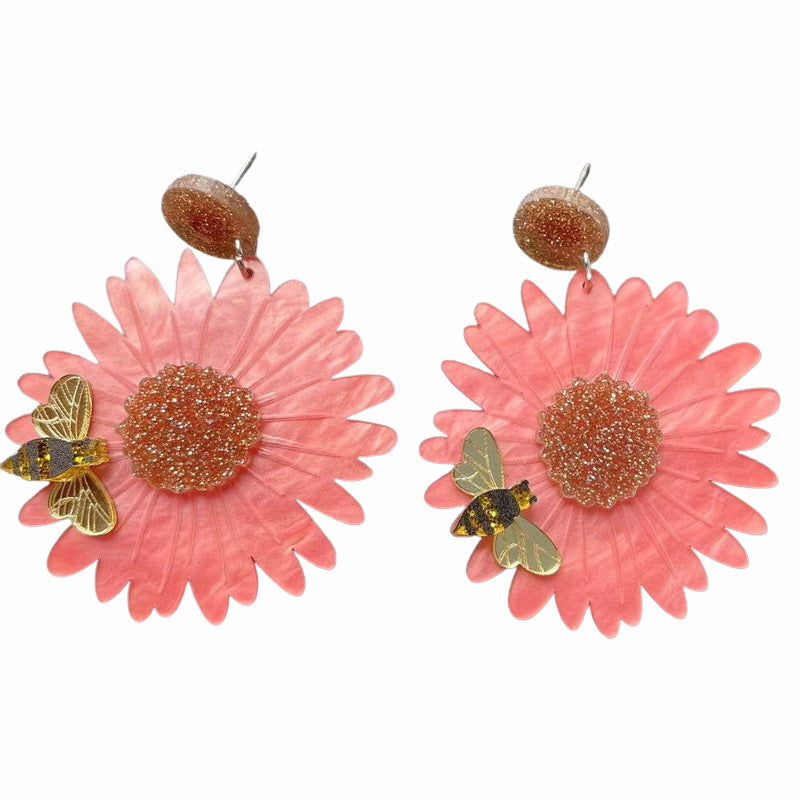 Wholesale Acrylic sunflower chrysanthemum bee earrings