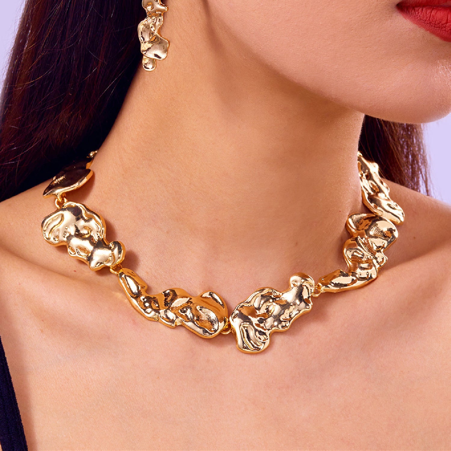 Wholesale Irregular pleated metal patchwork necklace