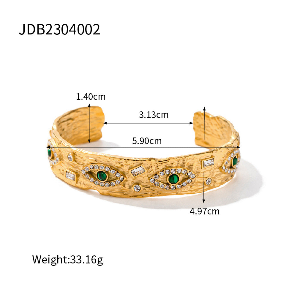 Wholesale 18K Gold Inlaid Zircon Green Malachite Lava Square Devil Eye Ring Stainless Steel Gold Plated Rings ACC-RS-JieDing004