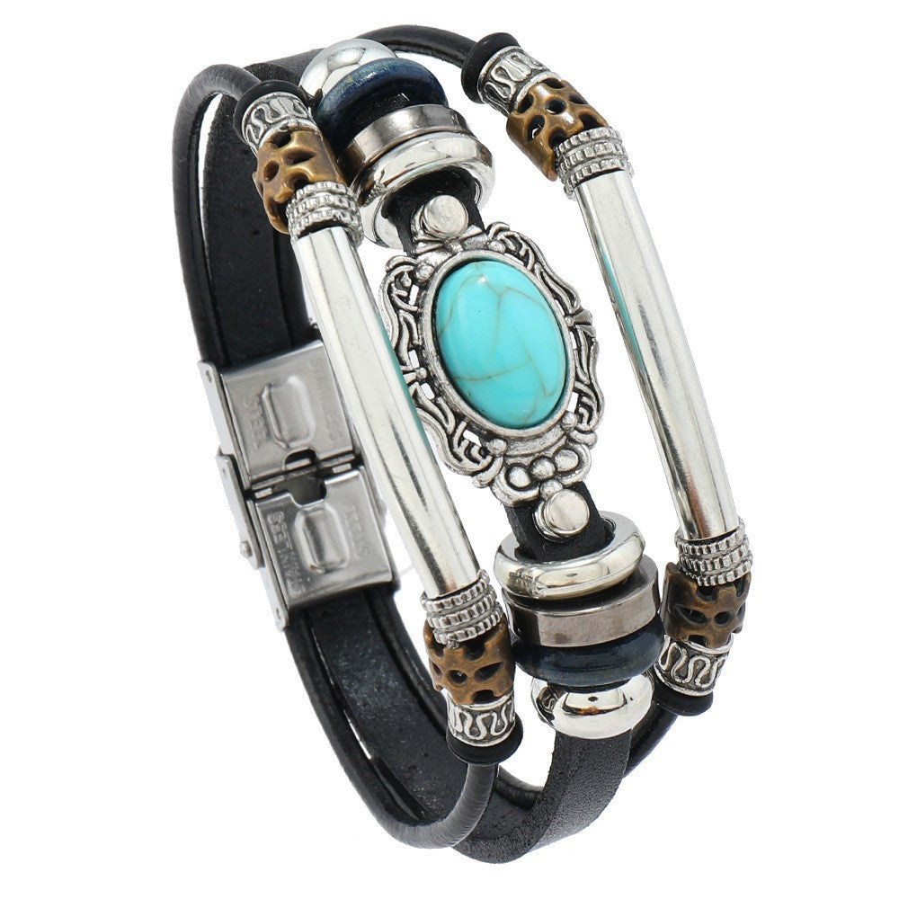 Wholesale 3pcs Western-style turquoise multi-layer bracelet