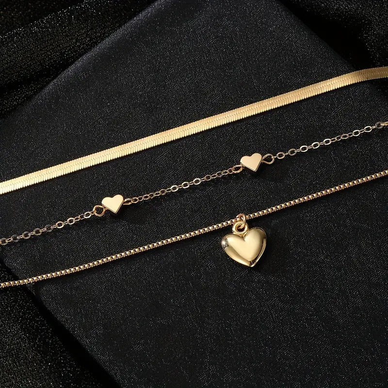 Wholesale Multi Layer Heart Pendant Necklace Gold Snake Chain Layering Jewelry Fashion Accessory Gift Boutique Resale