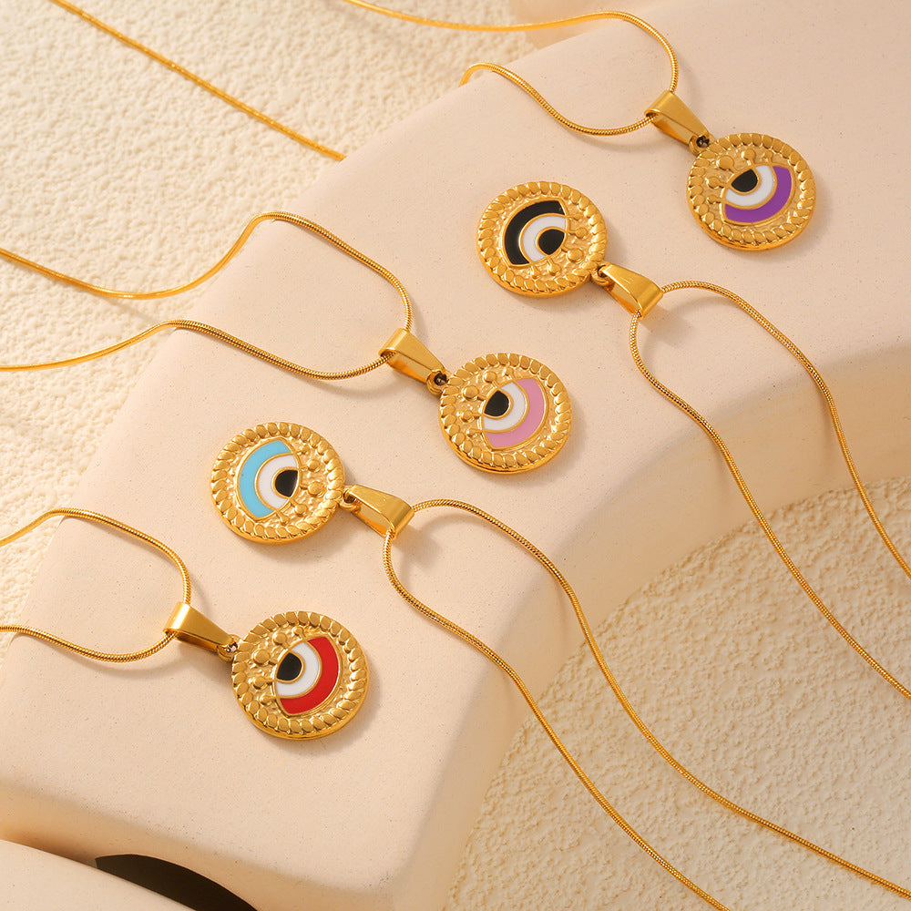 Wholesale Vintage Oil Drop Demon Eye Titanium Steel Necklaces Choker Necklaces ACC-NE-OMK005