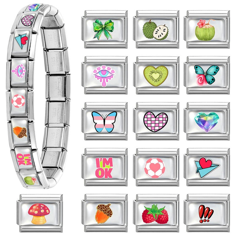 Wholesale Stainless Steel Heart Butterfly Fruit DIY Bracelet Charm,  Sweet Style Jewelry Accessory for Craft Supply
