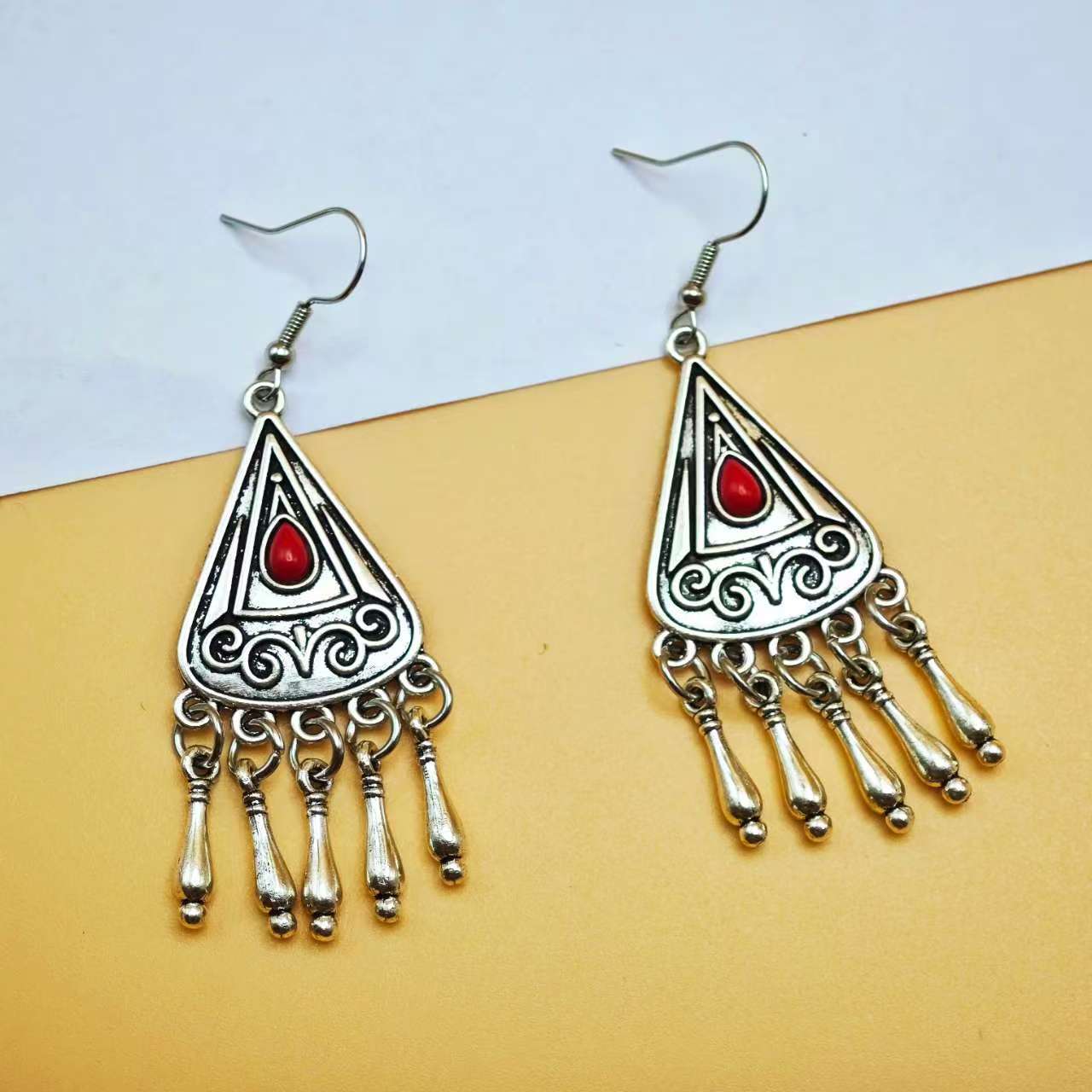 Wholesale Bohemian Style Turquoise Imitation Earrings with Tassel,  Alloy Ethnic Drop Earrings for Party Wear