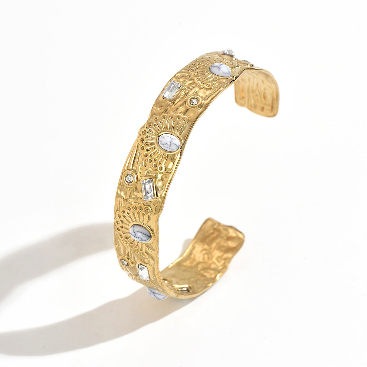 Wholesale Geometric Rhinestone Stainless Steel Adjustable Open Bangle Bracelet Fashion Jewelry Accessory