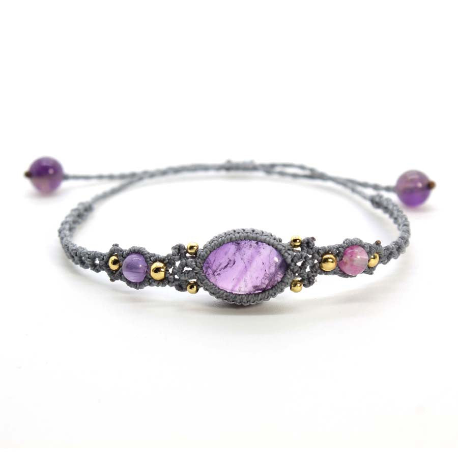 Wholesale Stylish Amethyst Oval Braided Stretch Bracelet For Women Adjustable Everyday Jewelry Accessory Ideal For Boutique Resale