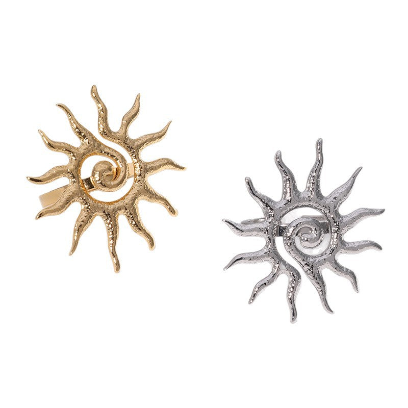 Wholesale Retro Sun Geometric Adjustable Open Ring Stainless Steel 18K Gold Plated Chic Fashion Accessory Boutique Resale