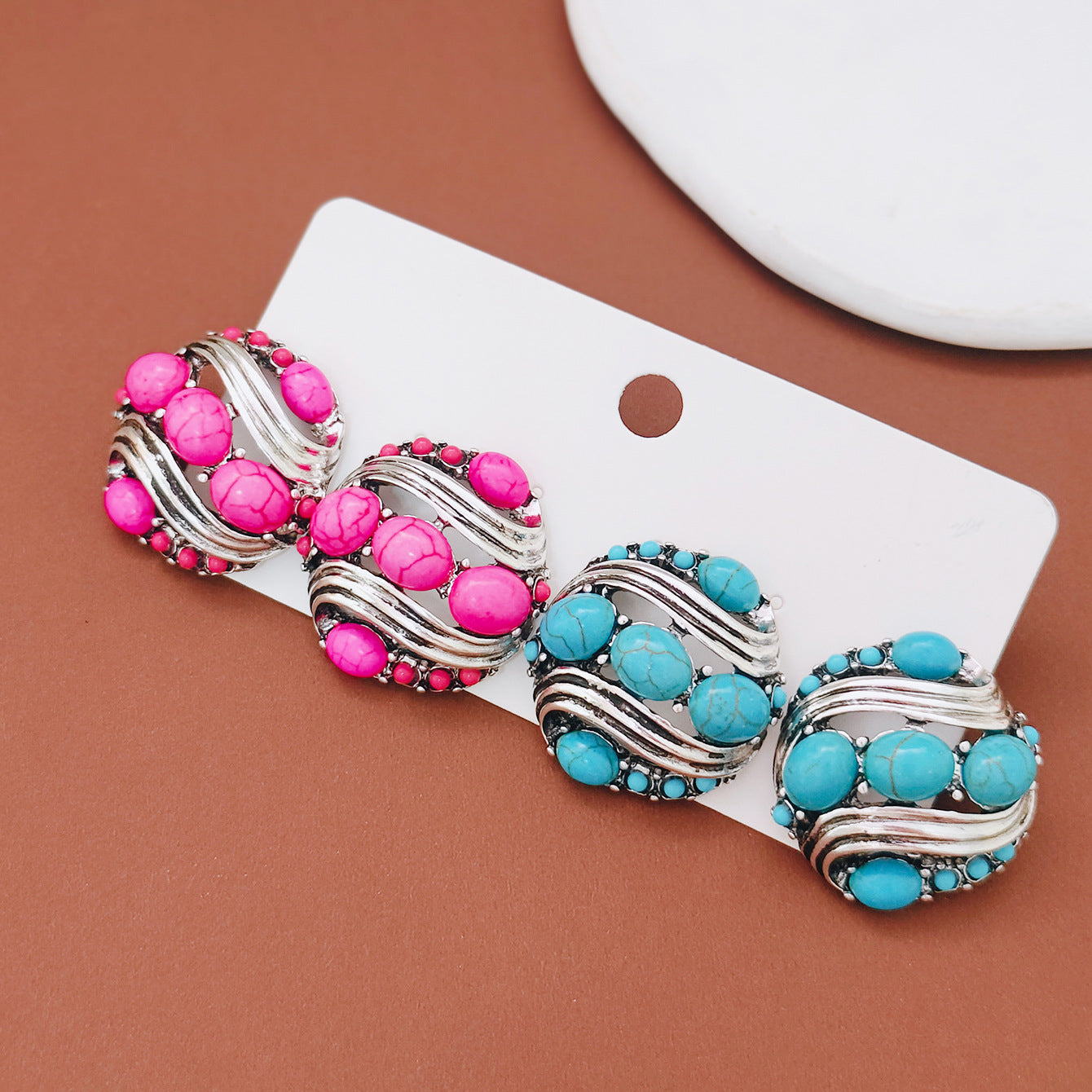 Wholesale Retro Western Geometric Turquoise Earrings Set Everyday Fashion Jewelry Accessory Gift For Women Boutique Resale