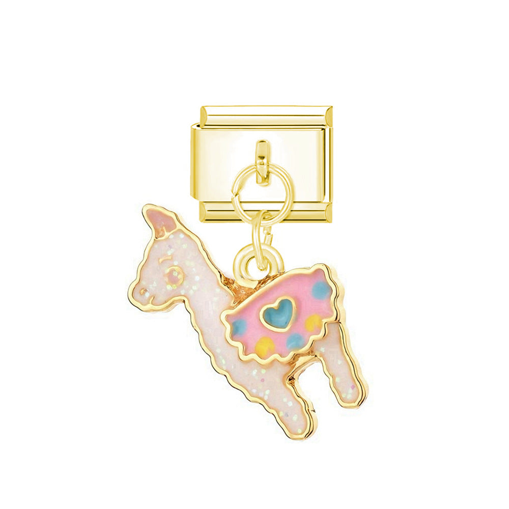 Wholesale Italian Charm Bracelet 9mm DIY Cute Pony Pendant  Creative Stainless Steel Composable Bracelet