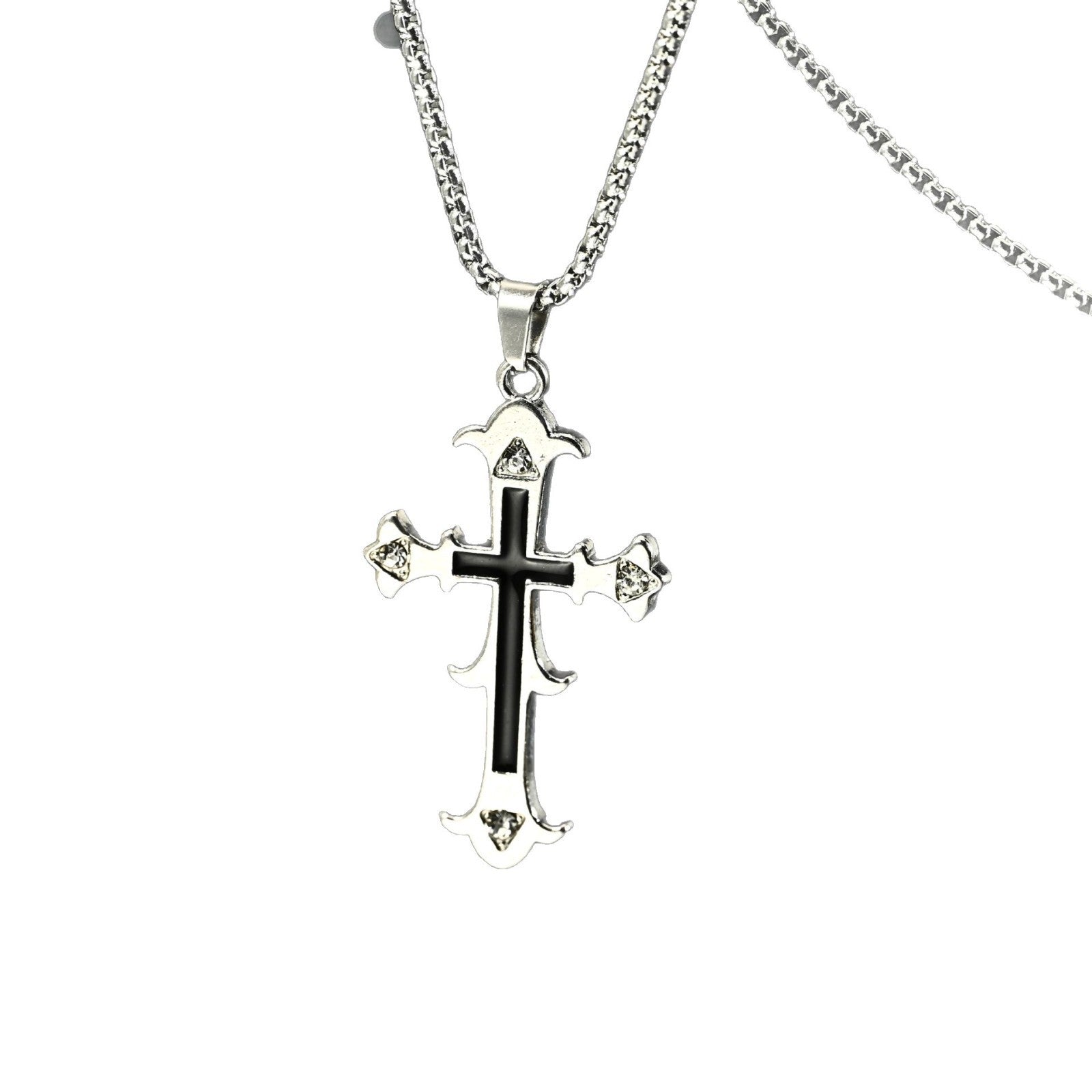 Wholesale Hip Hop Vintage Geometric Cross Pendant Necklace Zinc Alloy Black Non Fading Jewelry Accessory For Resale