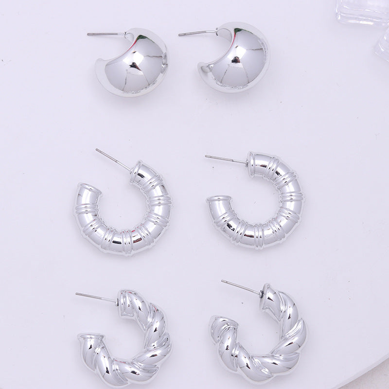 Wholesale Acrylic Plated Silver C-ring Earrings and Earring Set ACC-ES-DA010