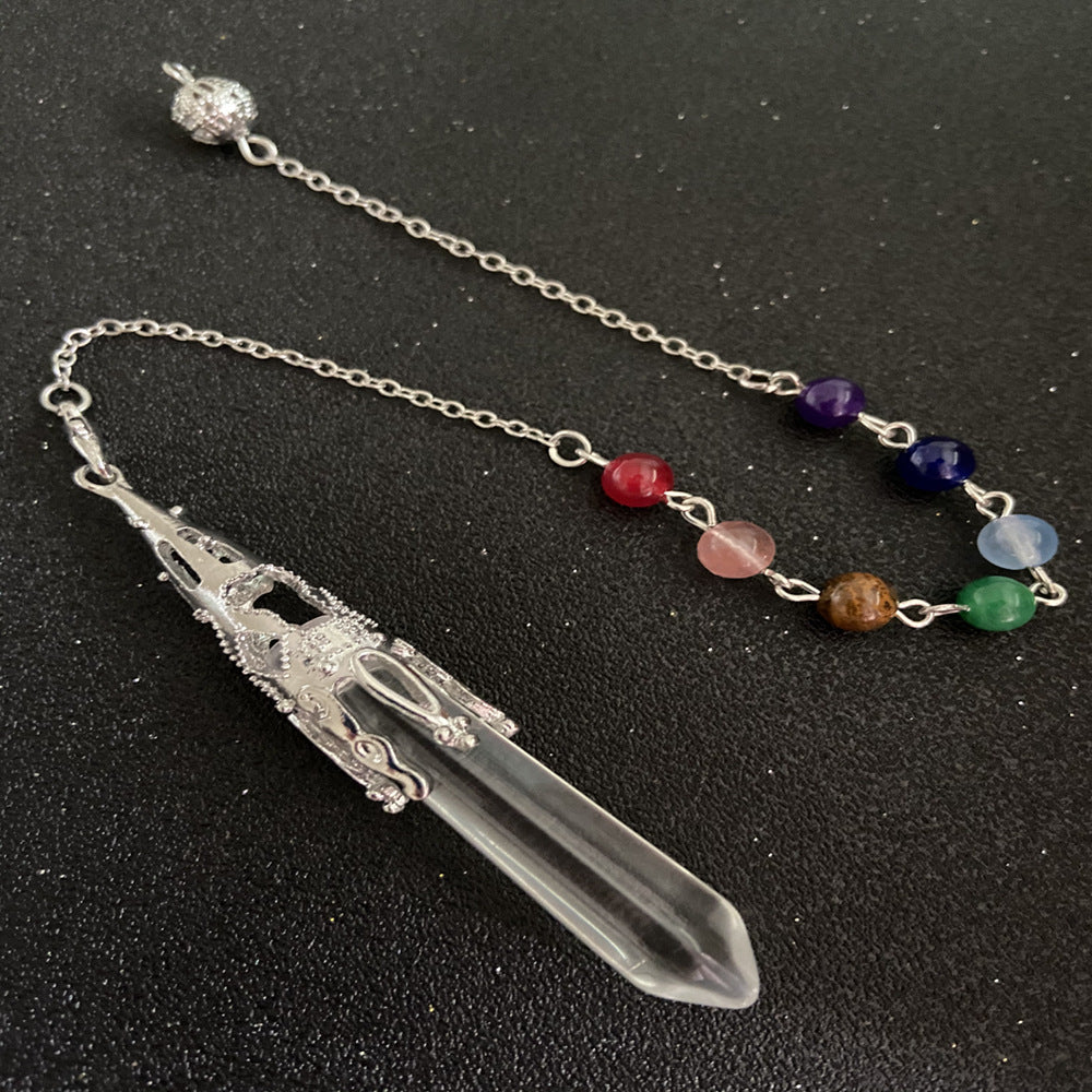 Wholesale Stone Pendant Natural Hexagonal Column Pendulum Raw Stone Seven Color Beads Crystal Necklaces ACC-NE-XingYue003