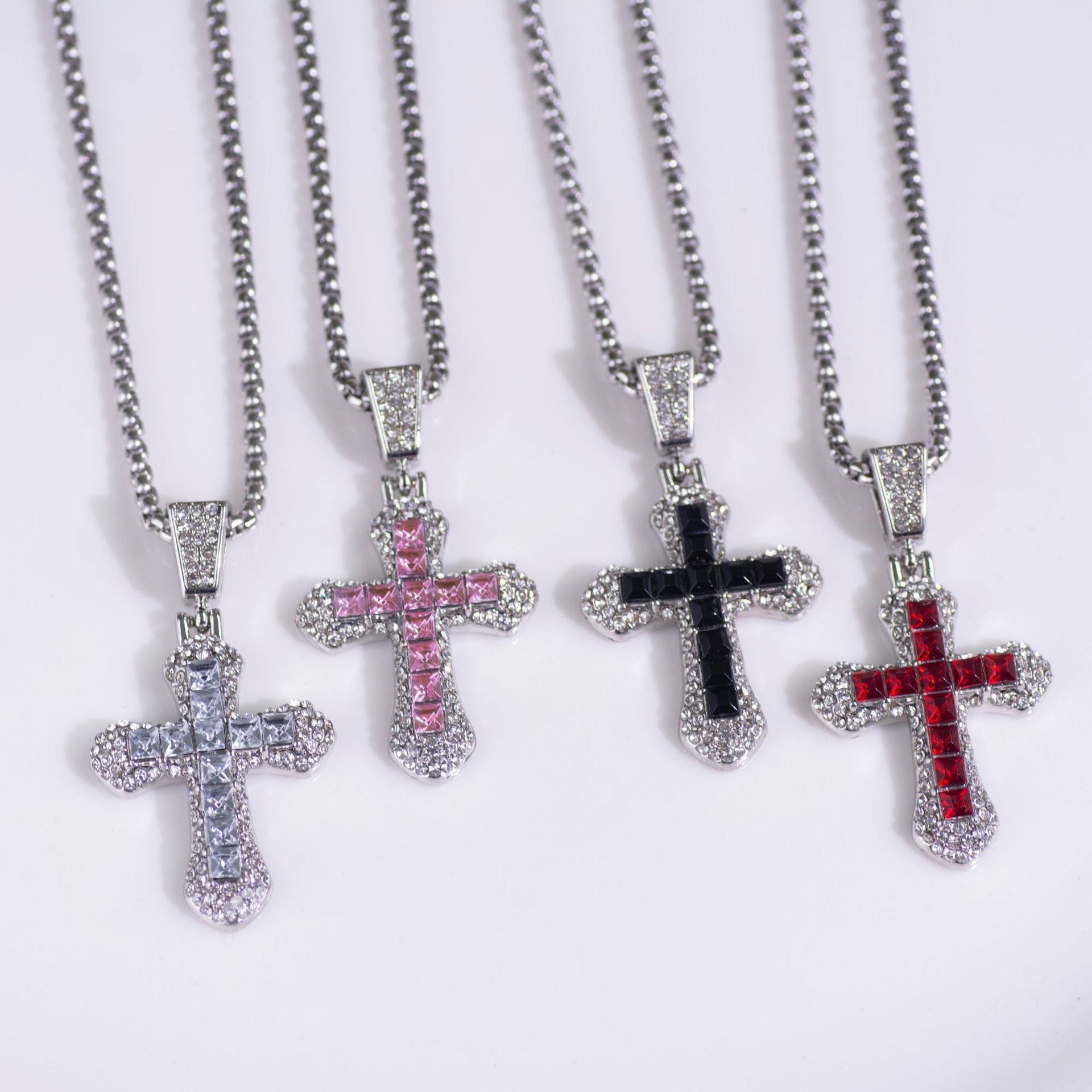 Wholesale Titanium Steel Hip Hop Cross Pendant Necklace Zircon Studded Sweater Chain For Everyday Wear
