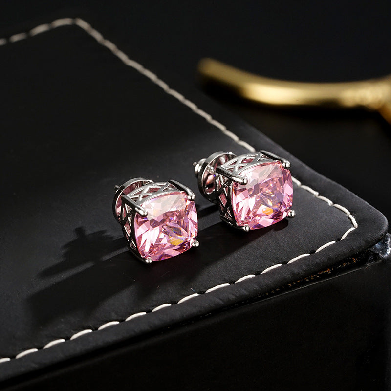 Wholesale  inlaid zircon square pink square earrings