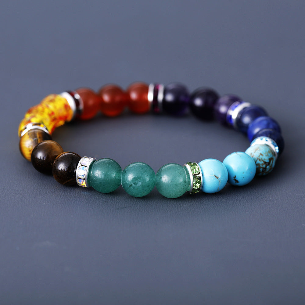 Wholesale Natural Stone Colorful Chakra Handmade Beaded Elastic Couple Bracelets ACC-BT-LZ007