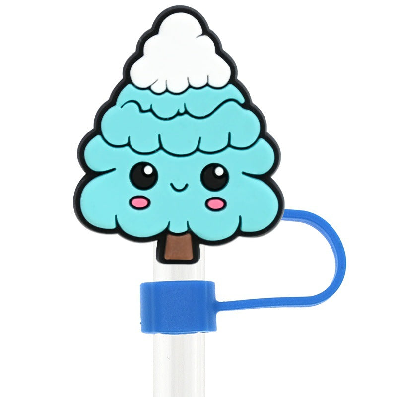 Wholesale Random 100pcs Cute Ice and Snow Series 10mm PVC Soft Straw Tube Cap  ACC-SCR-RYY109