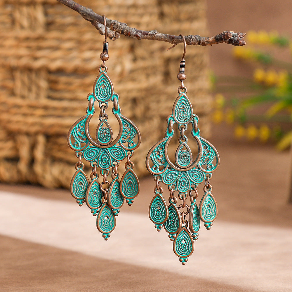 Wholesale Bohemian Handmade Peacock Tassel Earrings Alloy Ethnic Style Jewelry for Boutique Resale