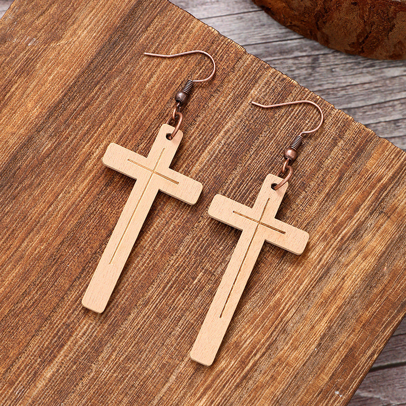 Wholesale  Vintage Carved Monochrome Wooden Earrings