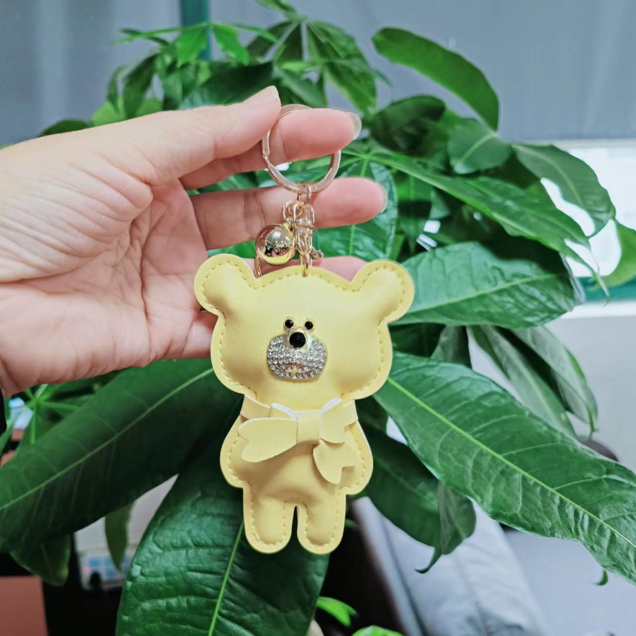 Wholesale Chic European Style Red Leather Bow Bear Keychain Animal Keyring Pendant Bag Charm Gift